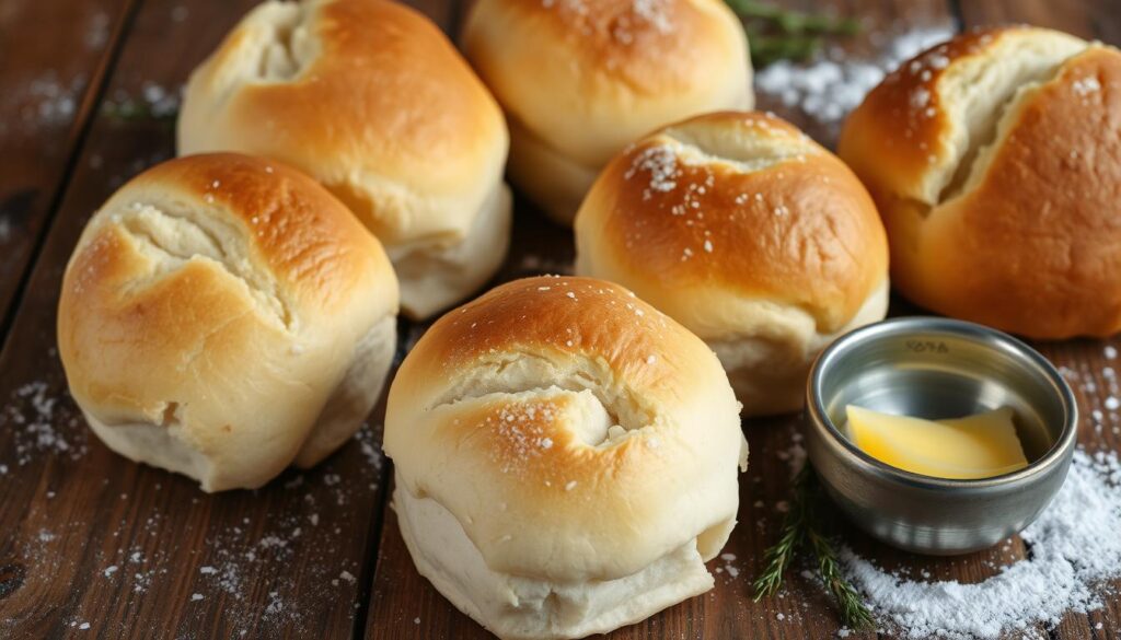 A basket of easy sourdough dinner rolls, golden brown and soft, perfect for any dinner table.