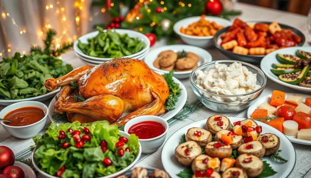 Mickey's Very Merry Christmas Party food spread with festive treats