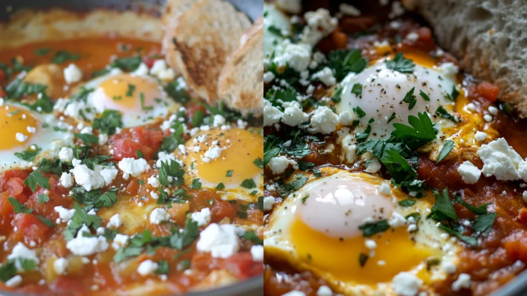 Shakshuka served with crusty bread for a perfect breakfast or brunch.