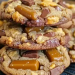 Freshly baked caramel cookies on a cooling rack.